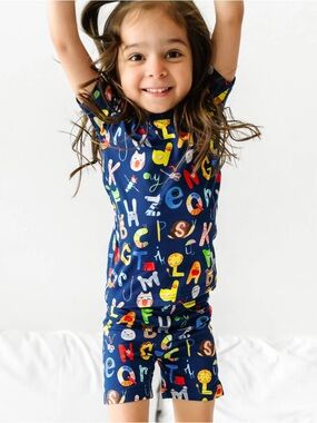 Little Sleepies Alphabet Friends Pajama Set Shorts Bamboo Blue Animals Owls 2T